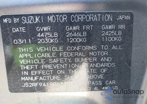 2011 Suzuki Kizashi S z USA, uszkodzony, nr VIN JS2RF9A19B6110214